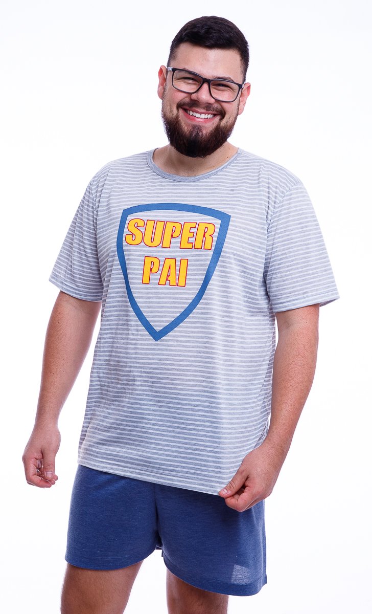 Pijama Masculino Lua Chic Super Pai Listrado